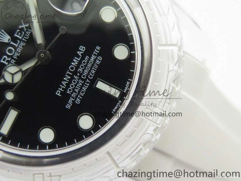 0112 Submariner Phantomlab Transparent KZF Best Edition Black Dial on White Rubber Strap VR StreetReady 2567